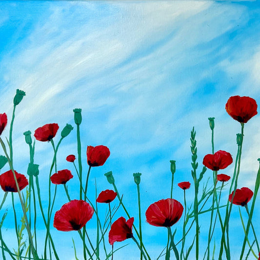 "Spring Poppies", original oil painting by Bethany Payet. Oil on canvas, 20x24".